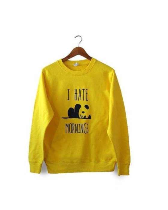 Yellow I hate Morning Printed Sweat Shirt For Women - AceCart Warm Hooded Sweatshirt in Yellow