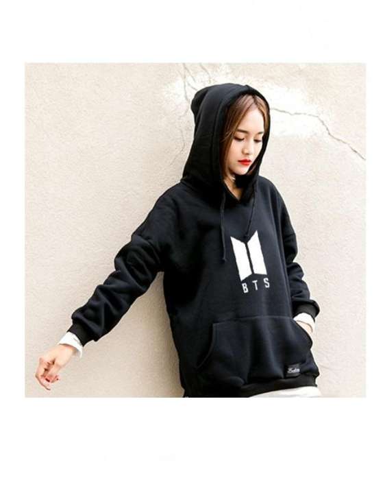 Black bts hoodie and women - AceCart Warm Hooded Sweatshirt in Black