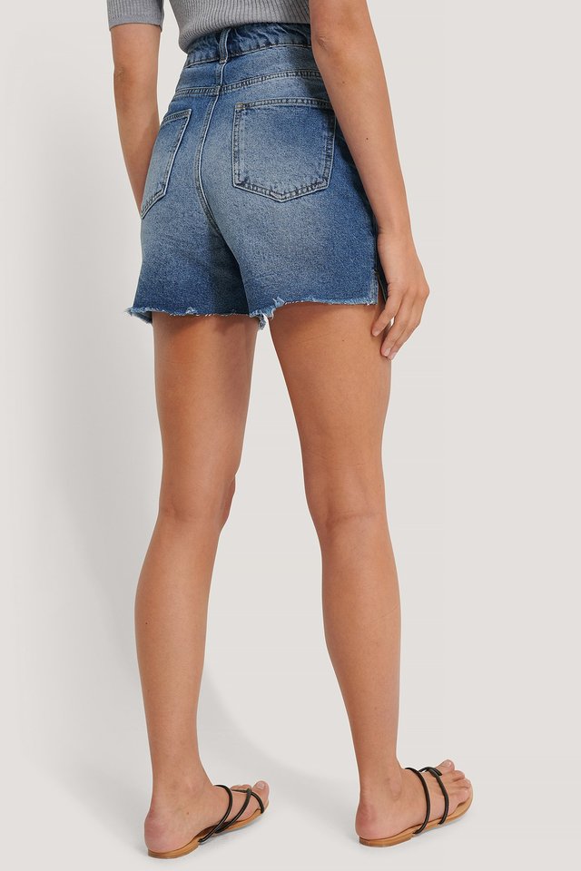 Raw Hem Denim Shorts ACE8 Blue For Womens  - Left Side View - AceCart