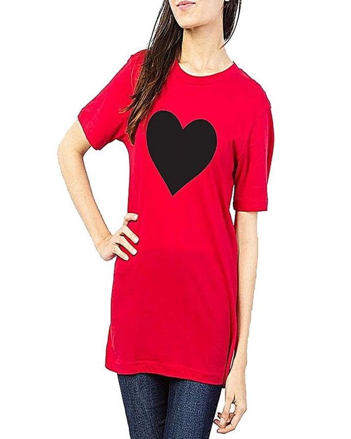 Red Black Heart Cotton Printed T-Shirt For Women - Front View - AceCart