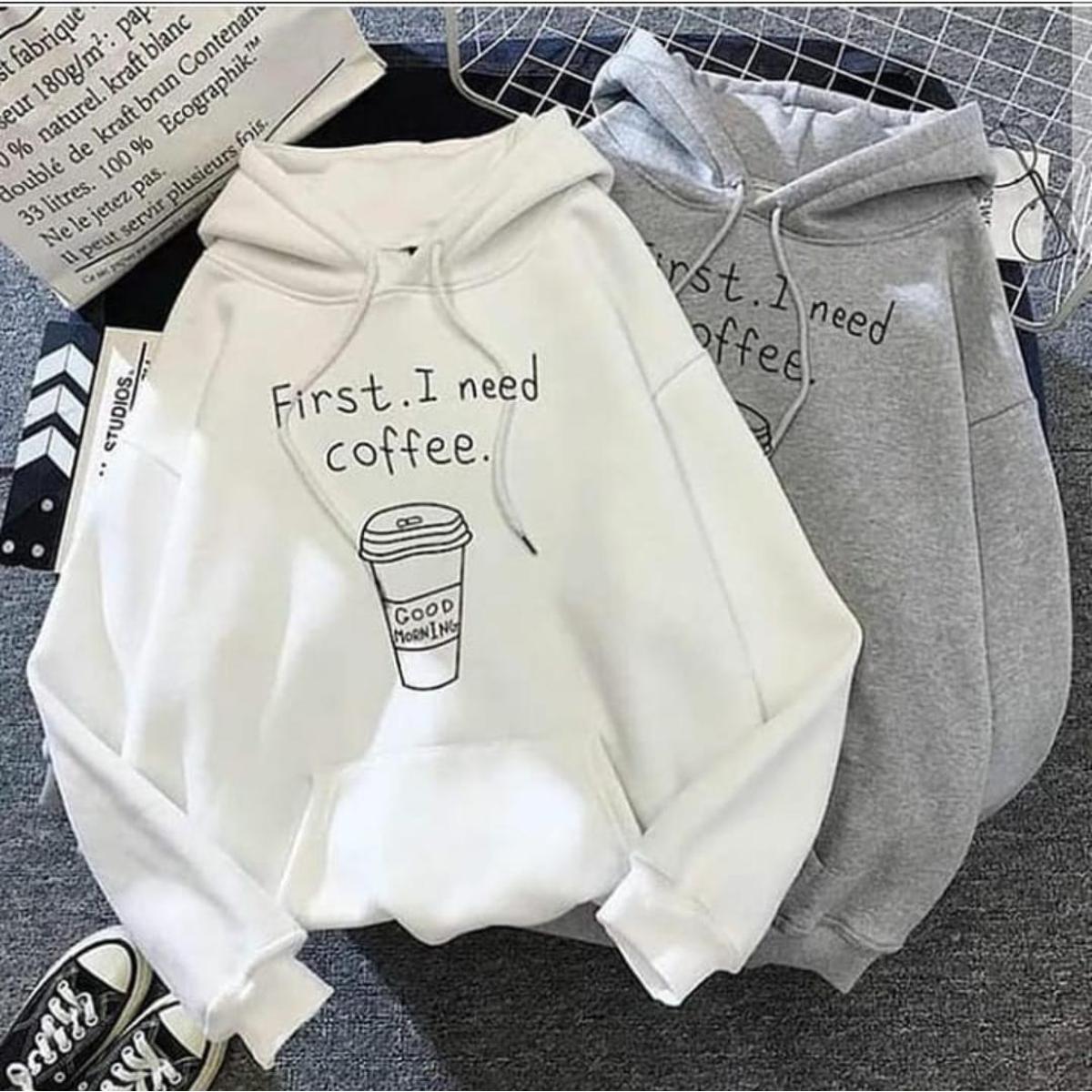 First I Need Coffee Fleece Full Sleeves Pull Over Hoodie For Women