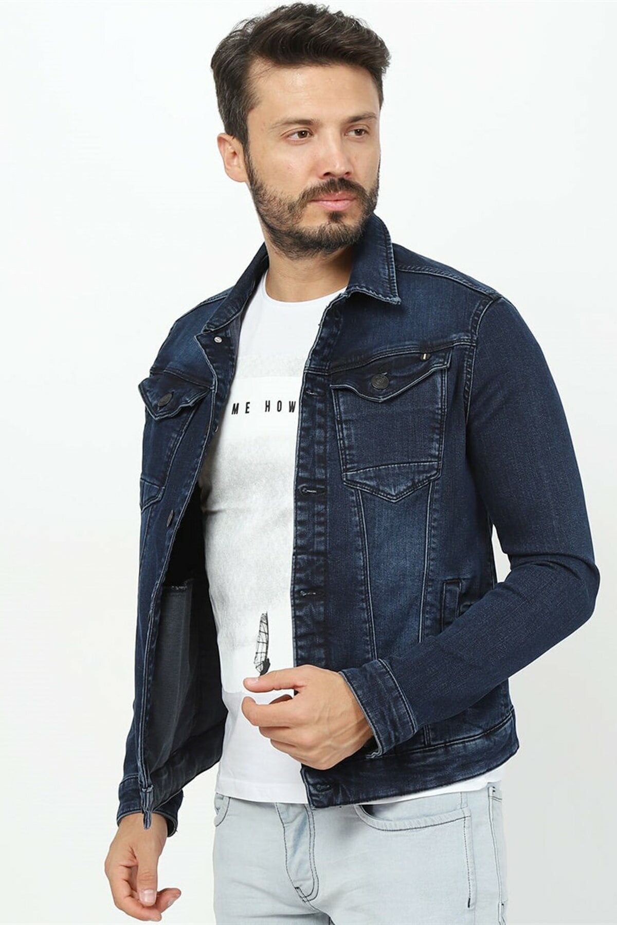 Ace Mens Denim Jacket Stretchable Fine Lycra M Blue