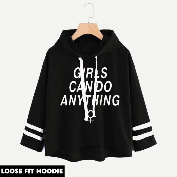 LOOSE FIT PRINTED HOODIE ( CAN DO ANYTHING PRINT ) - AceCart Warm Hooded Sweatshirt in Black