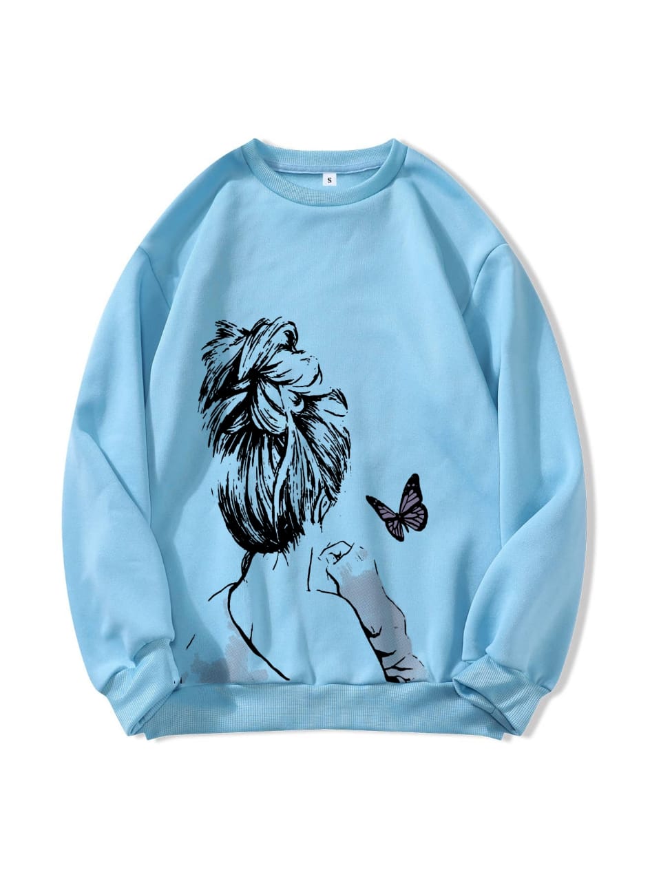 Cute Anime Butterfly Fleece Full Sleeves Winter O Neck Export Quality Sweatshirt For Women