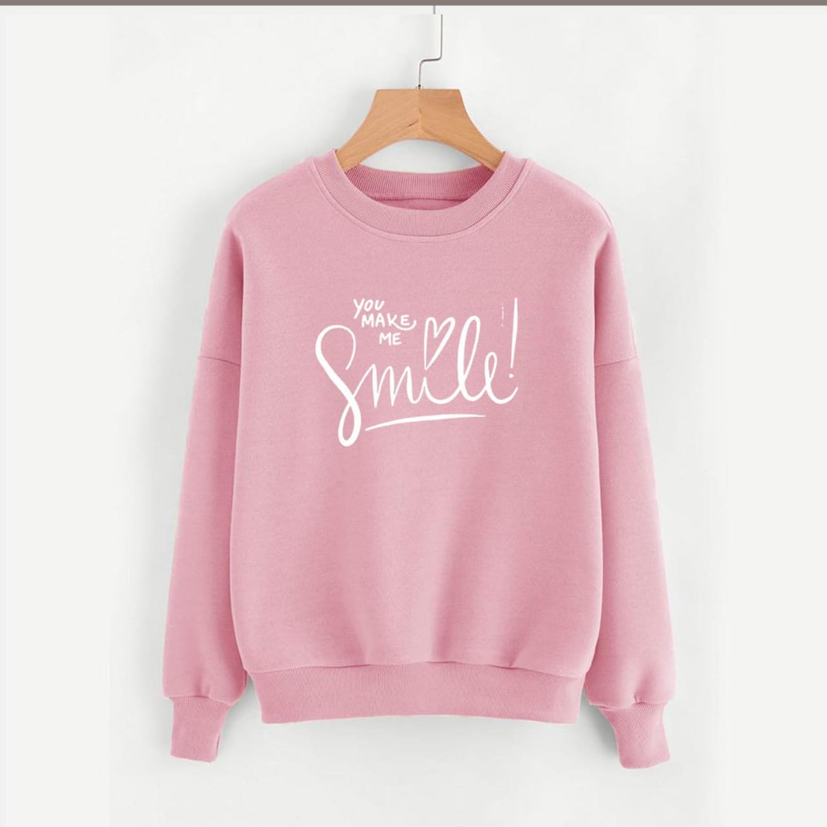 You Make Me Smile Printed Fleece Full Sleeves Pull Over Sweatshirt For Women