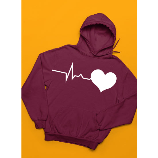 Heart Beat Printed Fleece Full Sleeves Pull Over Hoodie For Men And Women