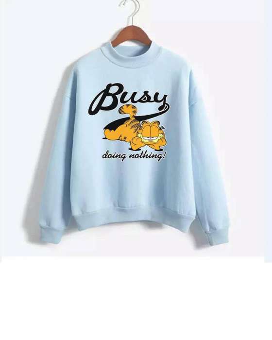 LIGHT BLUE BUSY DOING NOTHING SWEATSHIRT FOR womens - AceCart Warm Hooded Sweatshirt in Blue