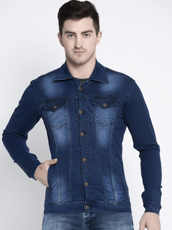 Mens Denim Jacket Dark Blue - Front View - AceCart