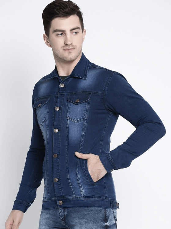 Mens Denim Jacket Dark Blue - Left View - AceCart