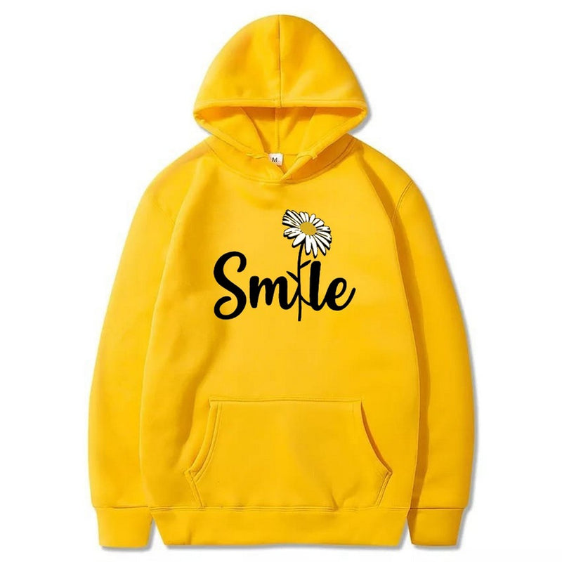 Smile Printed Fleece Full Sleeves Pull Over Hoodie For Women