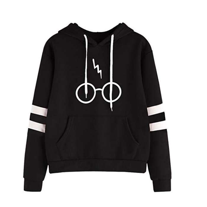 Harry Potter Printed Fleece Cotton Hoodie For Women - AceCart Warm Hooded Sweatshirt in Black