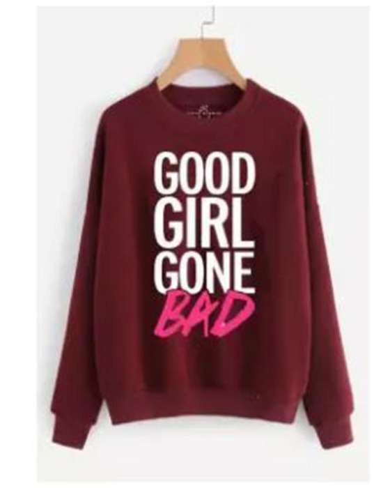 Maroon SweatShirt Printed Womens Hoodie Black Good Gone Bad - AceCart Warm Hooded Sweatshirt in Maroon