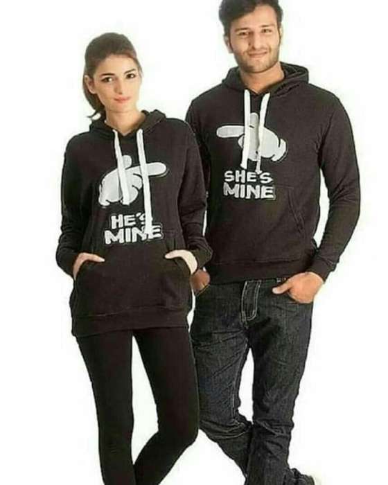 PACK OF 2 BLACK HE/SHE IS MINE SWEATSHIRT FOR COUPLE 603 - AceCart Warm Hooded Sweatshirt in Black