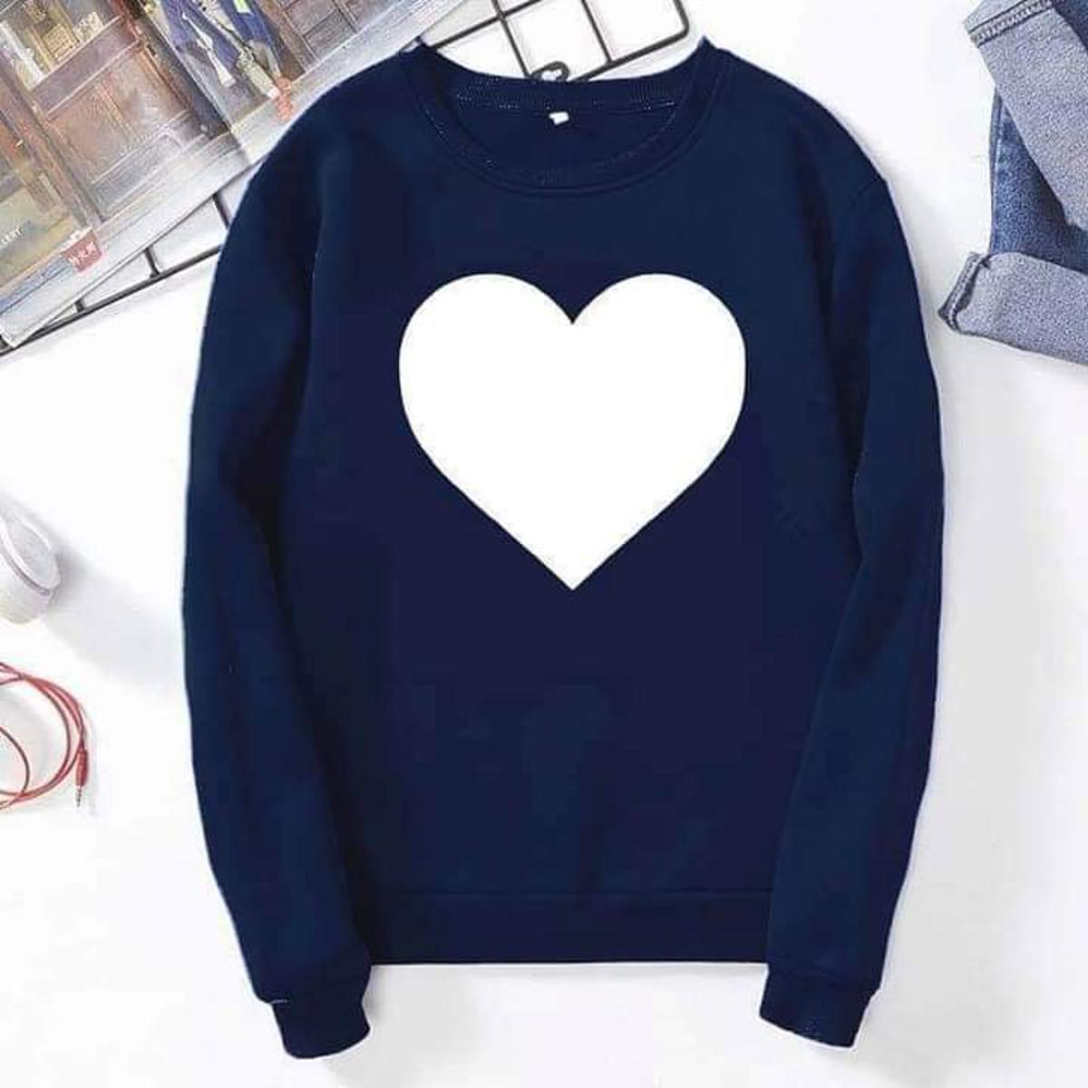 Heart Printed Fleece Full Sleeves Pull Over Sweatshirt For Women