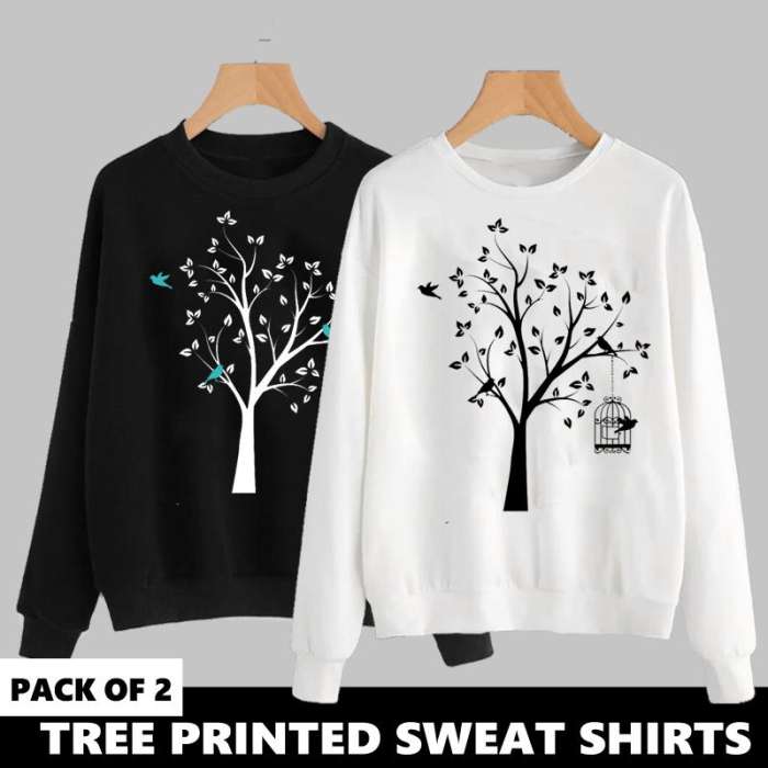 PACK OF 2 TREE PRINTED SWEAT SHIRTS - AceCart Warm Hooded Sweatshirt in Black