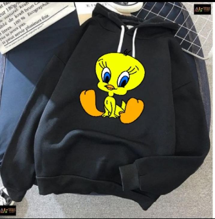 Tweety Printed Fleece Full Sleeves Pull Over Hoodie For Women