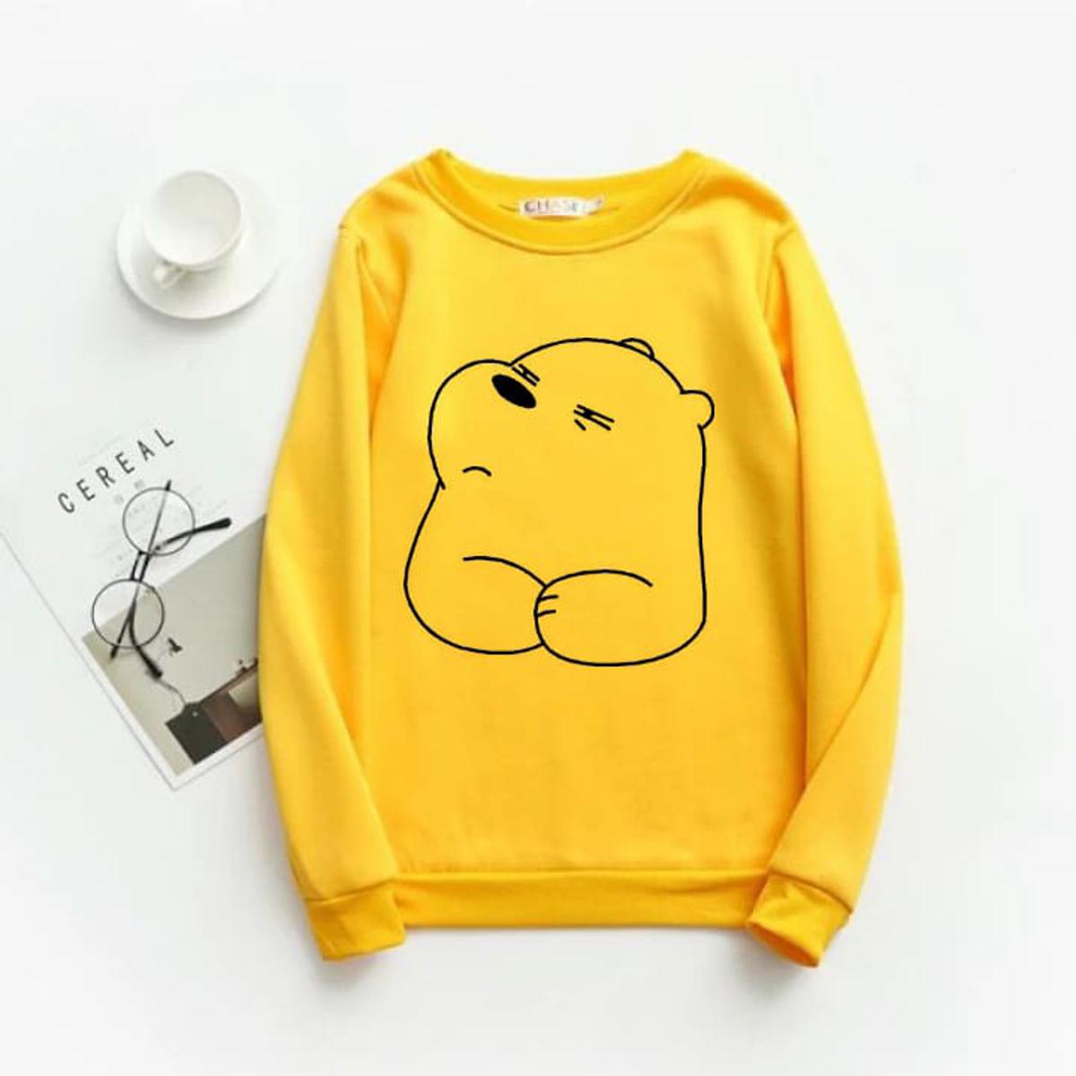 Yellow Naughty Bear Fleece Full Sleeves Sweatshirt For Women