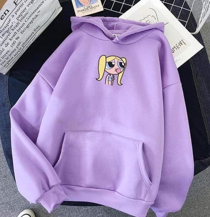 Purple Bubbles Printed Fleece Full Sleeves Pull Over Hoodie For Women