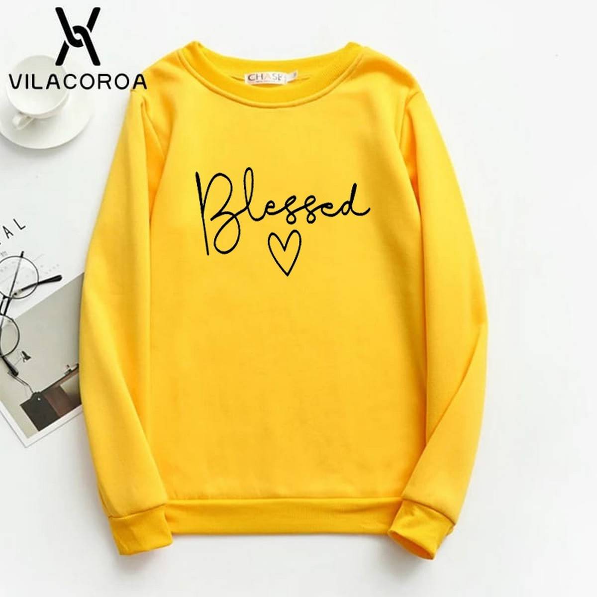 Blessed  Printed Fleece Full Sleeves Pull Over Sweatshirt For Women