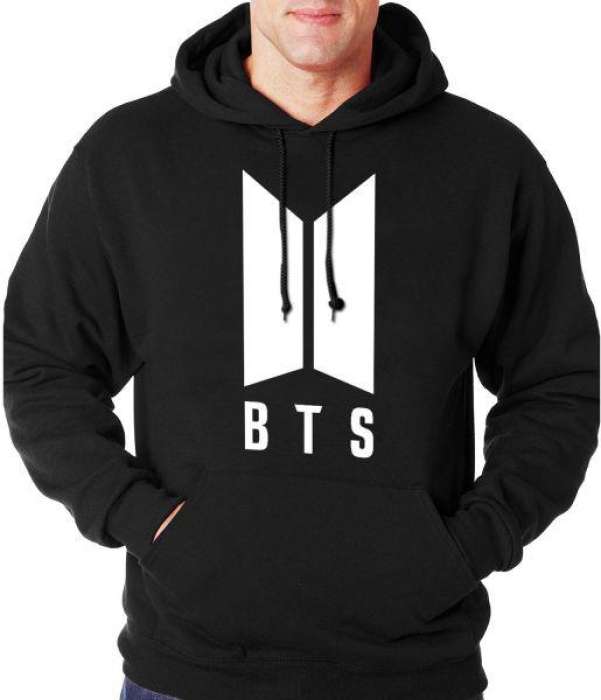 BTS Printed Black Hoodie For women - AceCart Warm Hooded Sweatshirt in Black