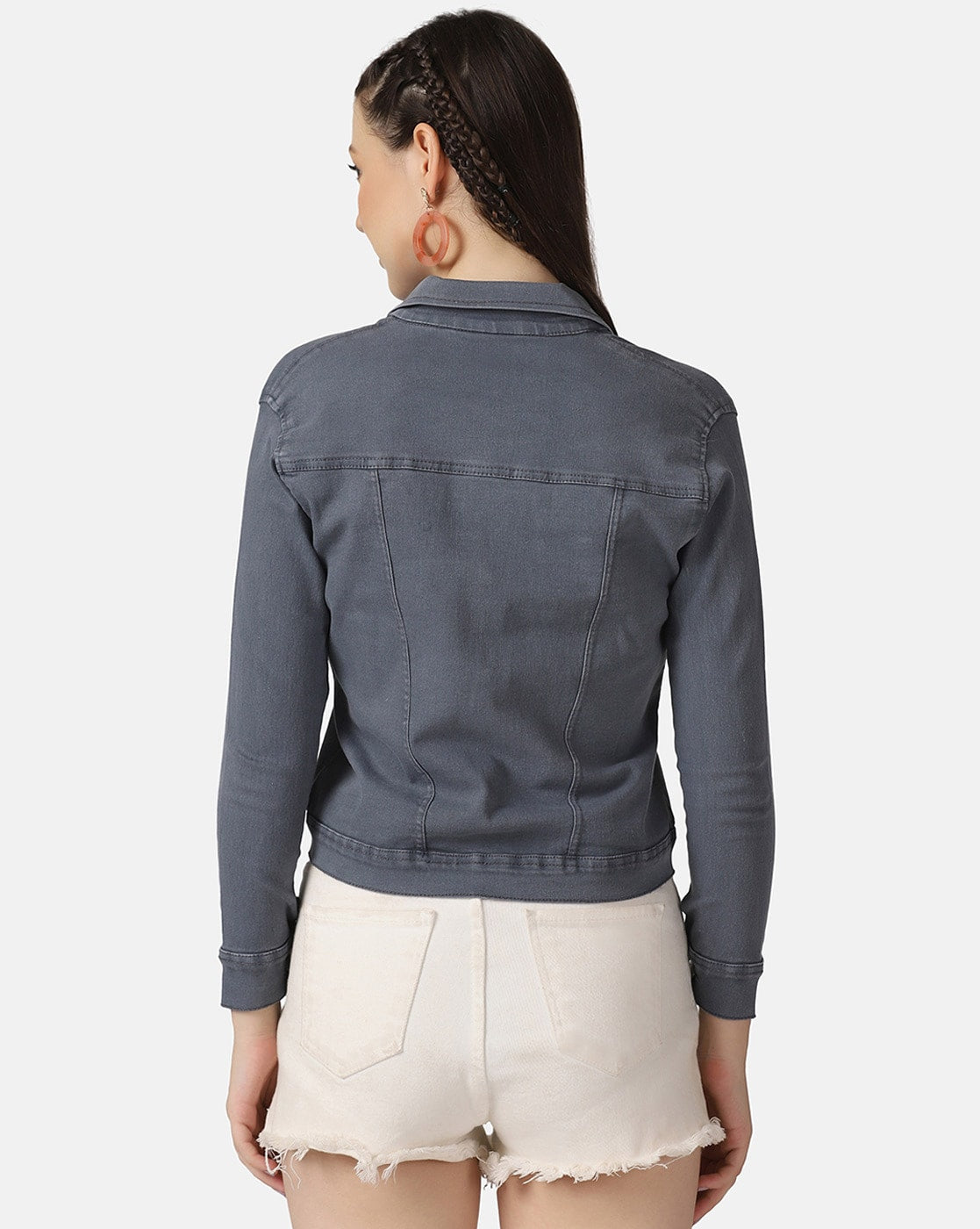 Women's Grey Denim Jacket Back View - Ace Cart