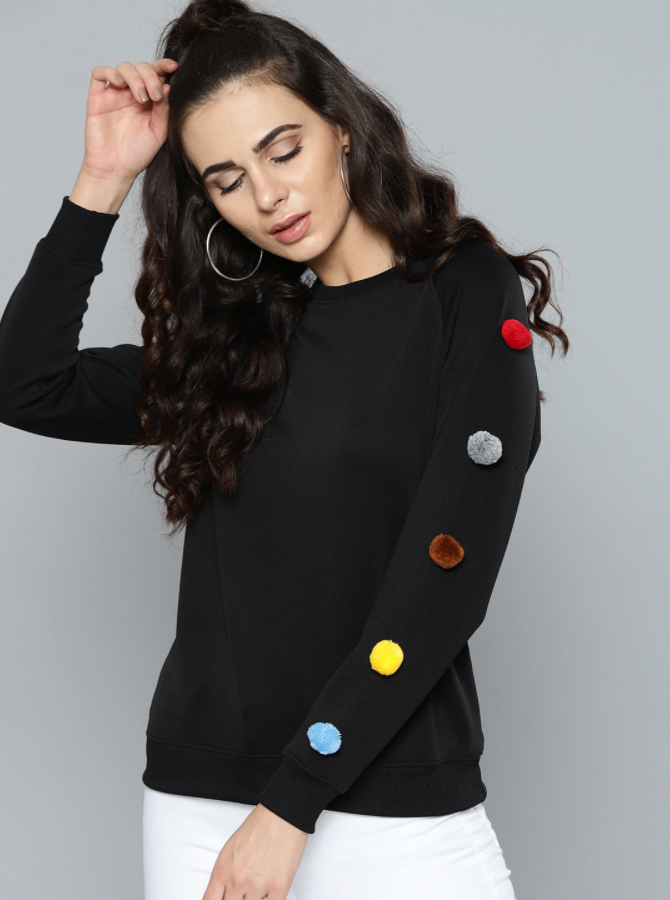 Ace Kook Women Black Solid Sweatshirt