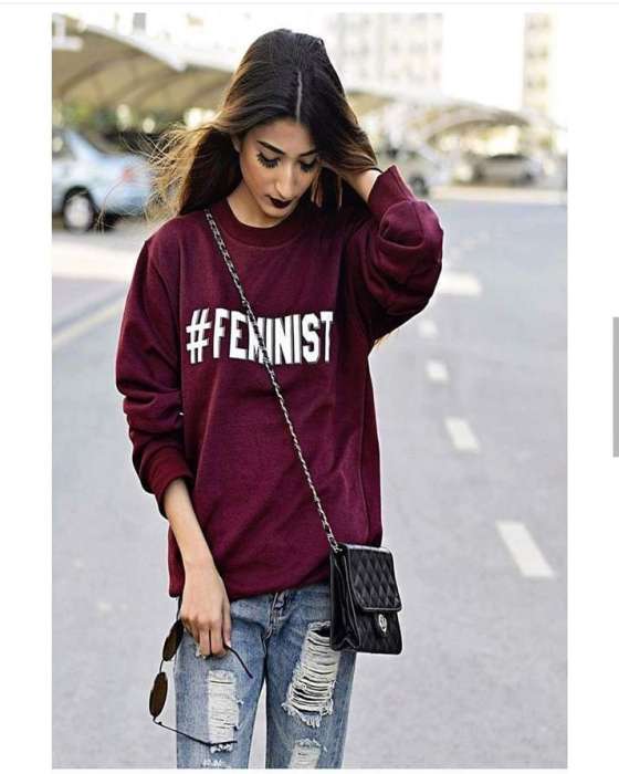 Maroon # FEMINIST Printed Sweatshirt for womens - AceCart Warm Hooded Sweatshirt in Maroon