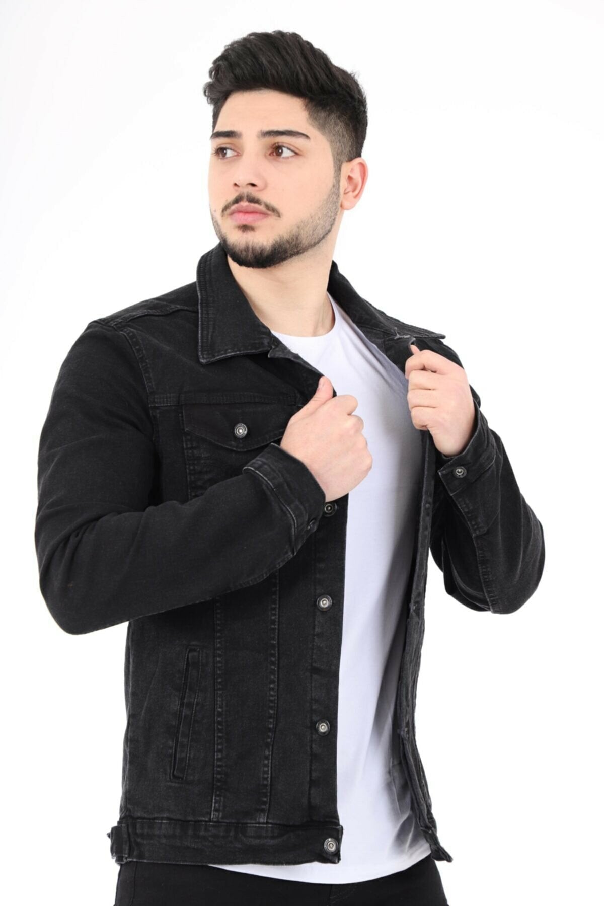 Ace Mens Denim Jacket Stretchable Fine Lycra M Black