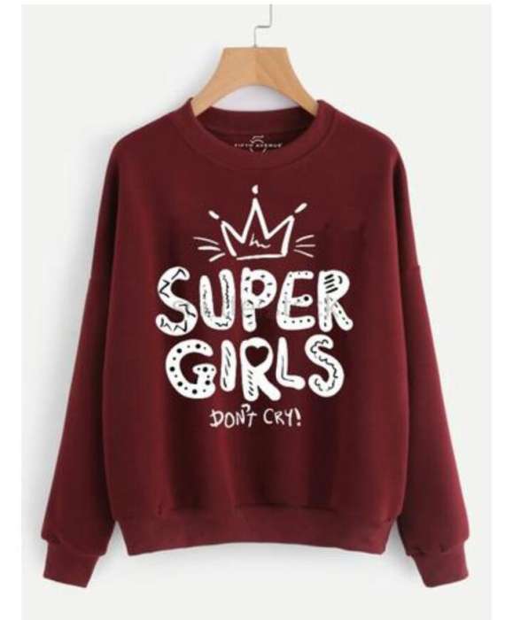 Maroon Super Don t Cry Printed Sweat Shirt For Women - AceCart Warm Hooded Sweatshirt in Maroon