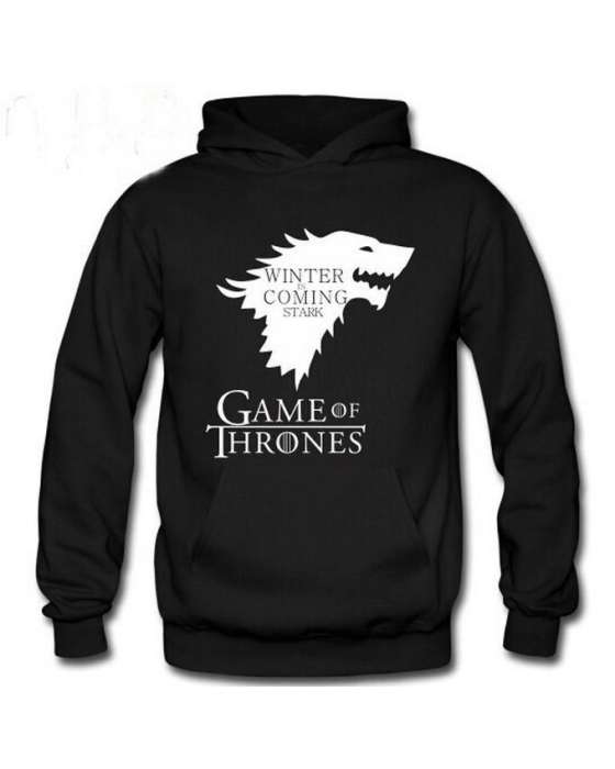 Black Games Of Thrones Printed Hoodie - AceCart Warm Hooded Sweatshirt in Black