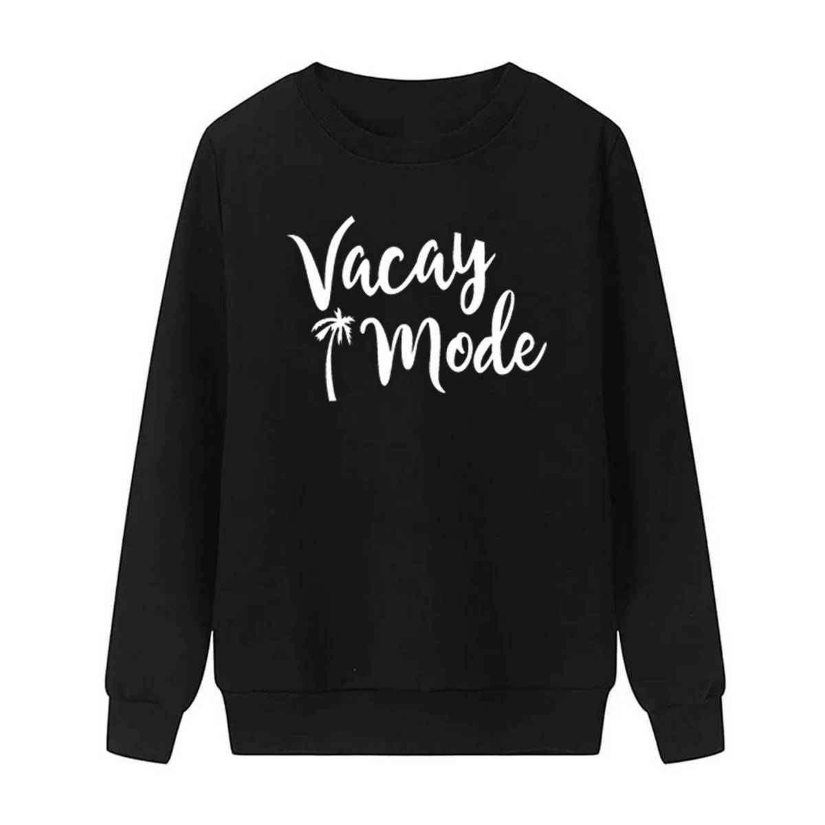 Vacation Mode Printed Fleece Full Sleeves Pull Over Sweatshirt For Women