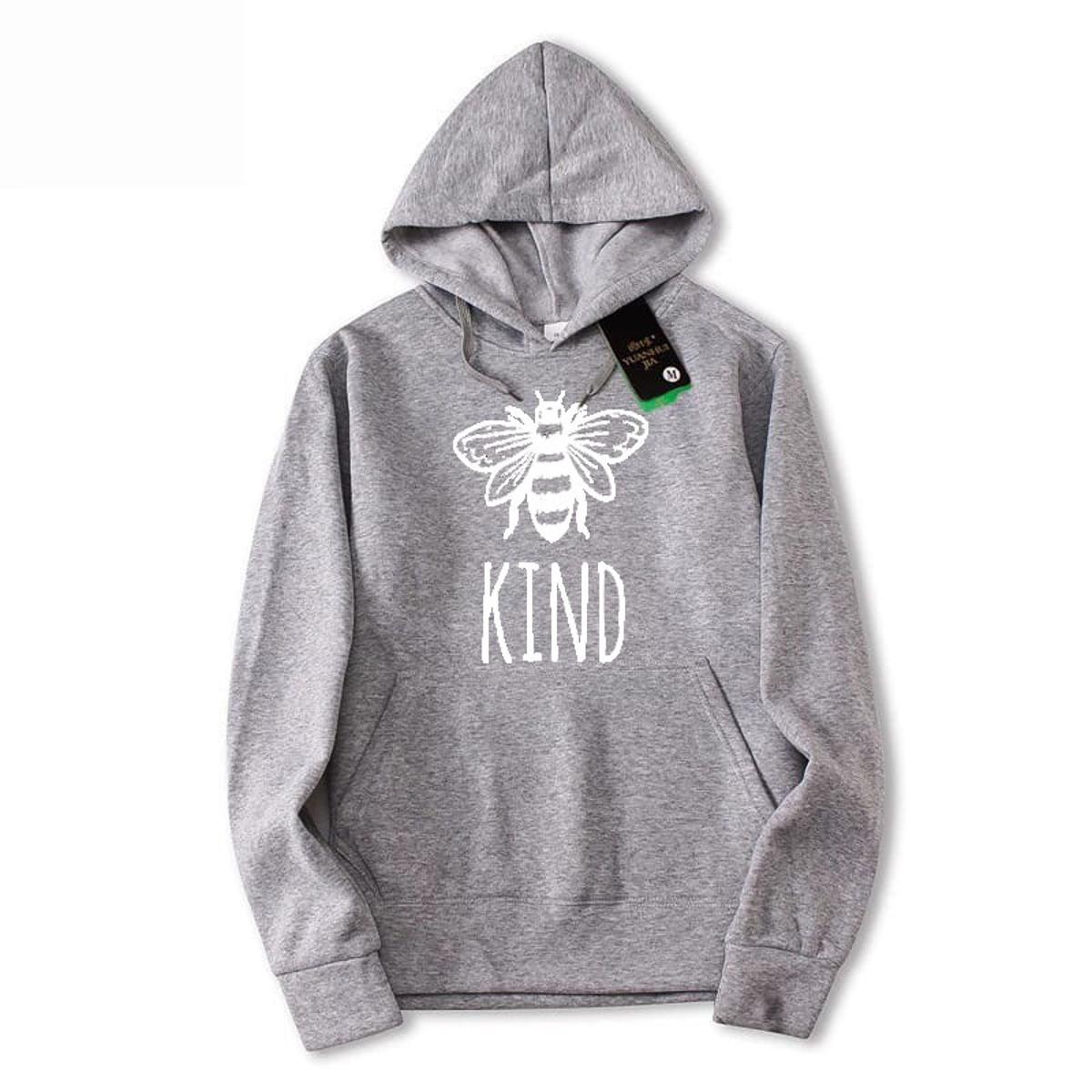 Bee Kind Printed Fleece Full Sleeves Pull Over Hoodie For Women And Men