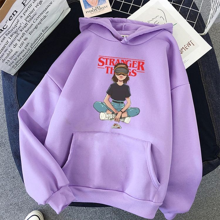 Stranger Things Printed Fleece Full Sleeves Pull Over Hoodie For Women