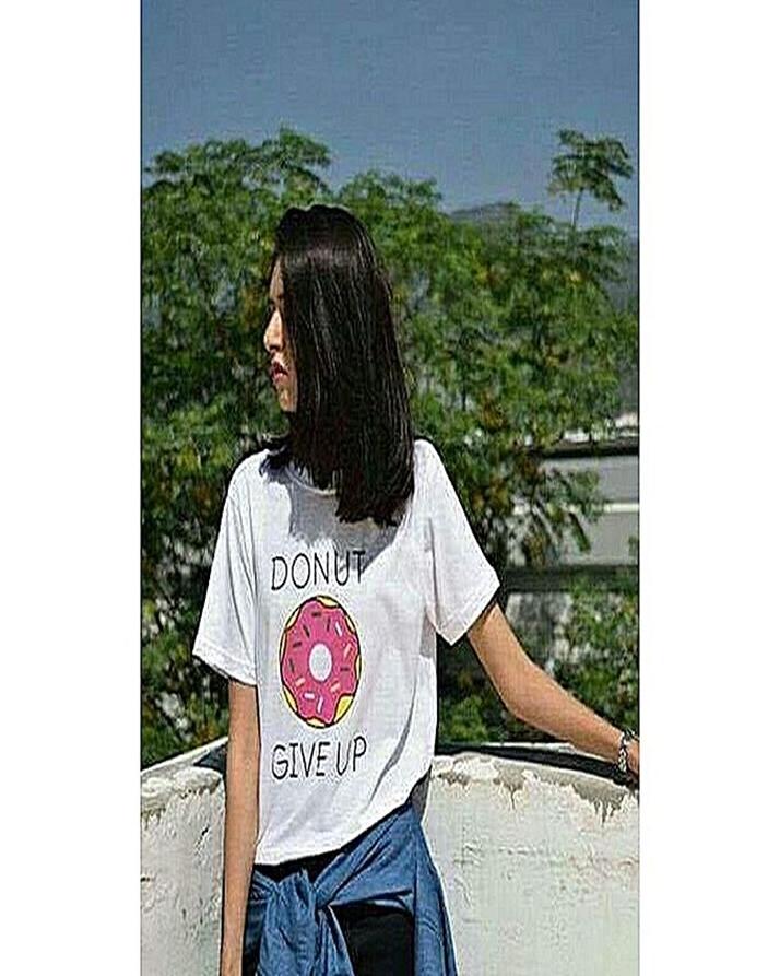 White Donut Giveup Cotton Printed T-Shirt For Women - Front View - AceCart