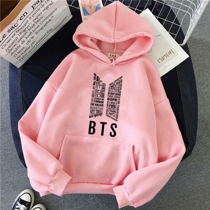 BTS Fleece Full Sleeves Pull Over Hoodie For Women