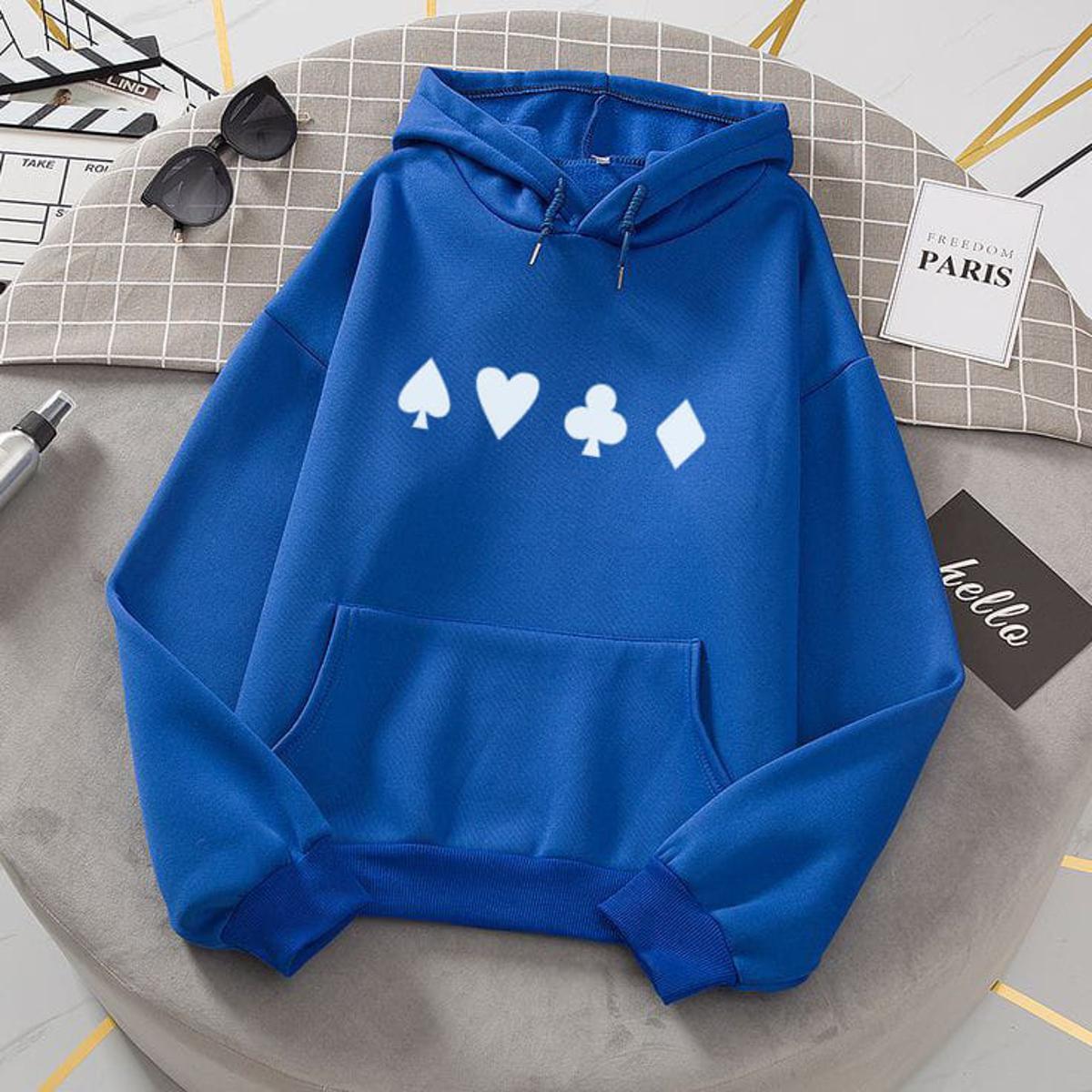 Aces Blue Fleece Full Sleeves Pull Over Hoodie For Men & Women