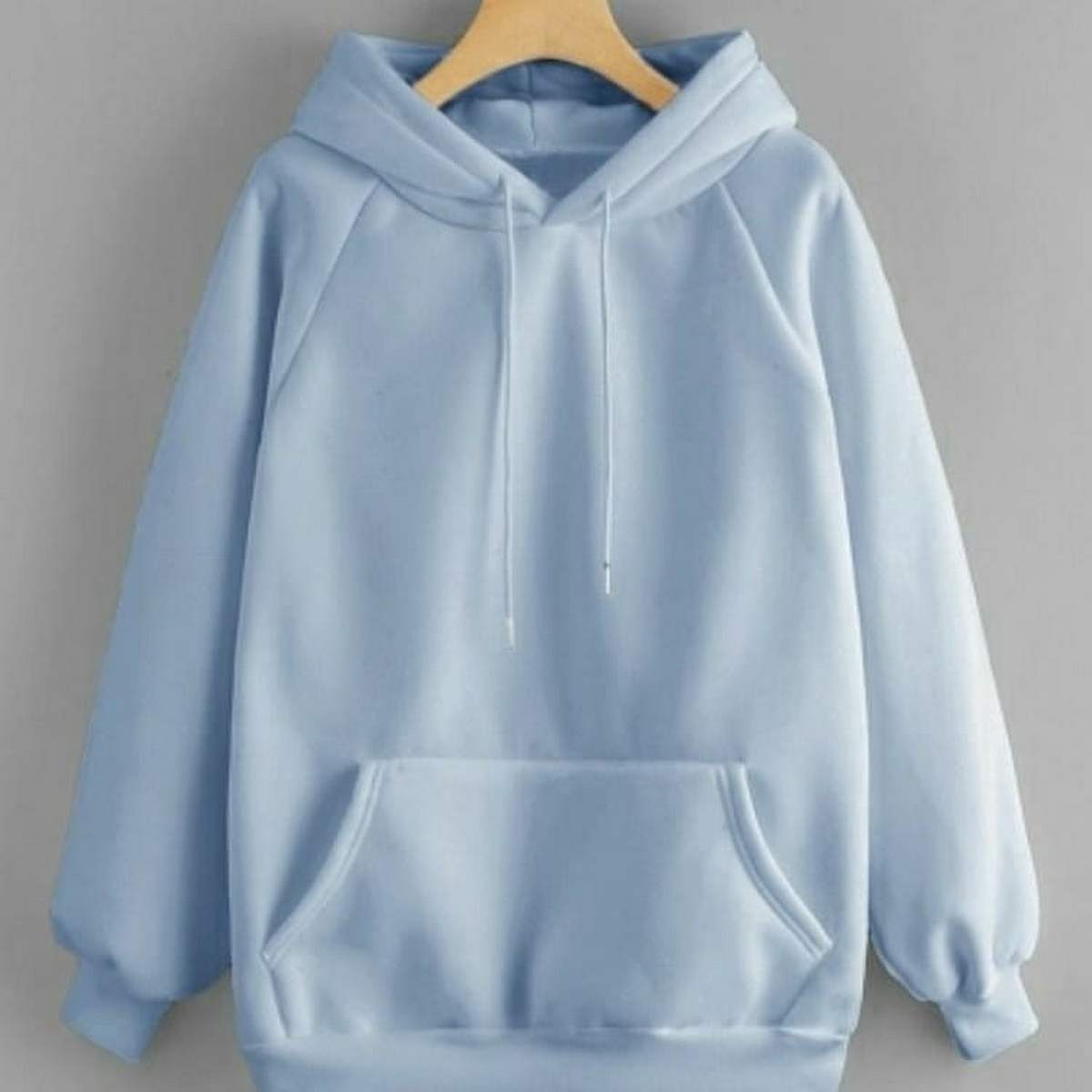 Sky Blue Fleece Full Sleeves Pull Over Hoodie For Women