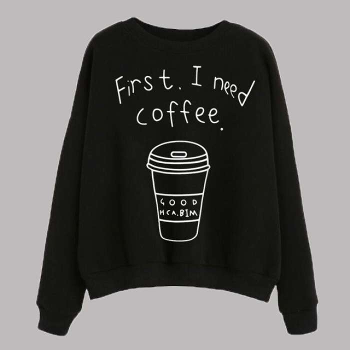 Har Maal First I Need Coffee Sweatshirt - AceCart Warm Hooded Sweatshirt in Black