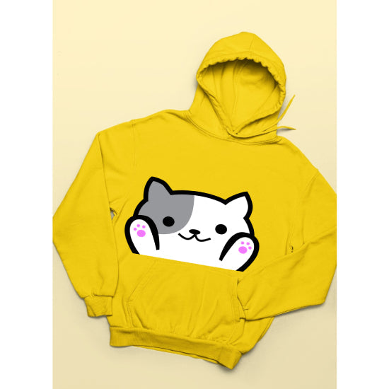 Cat Printed Fleece Full Sleeves Pull Over Hoodie For Women