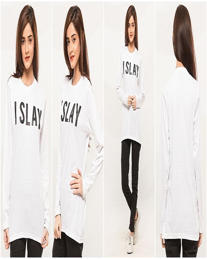 White I Slay Printed T-Shirt For Her - Front View - AceCart