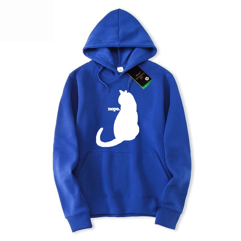 Nope Cat Printed Fleece Full Sleeves Pull Over Hoodie For Women