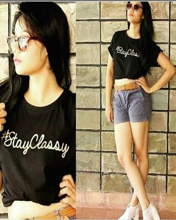 Black Stay Classy Printed T-Shirt For Women - Front View - AceCart