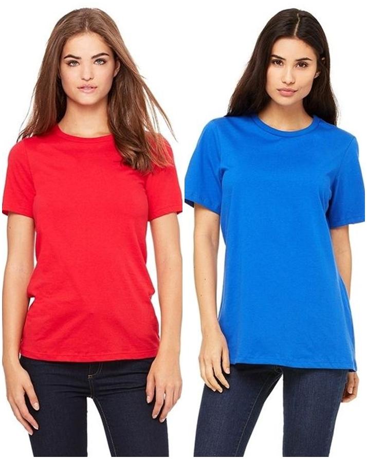 Pack of 2 - Red and Royal Blue Cotton T-shirts For Women - Front View - AceCart