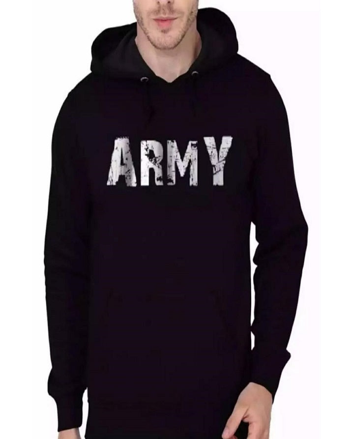 Black Army Printed Hoody For Mens Plain Fit kangro Hoodie