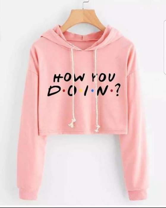 How You Doin Crop Printed Fleece Hoodie For womens - AceCart Warm Hooded Sweatshirt in Pink