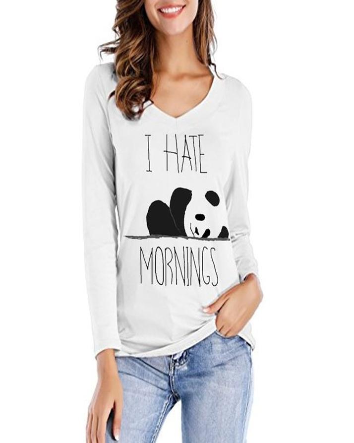 White I Hate Morning Printed T-Shirt For Her - Front View - AceCart