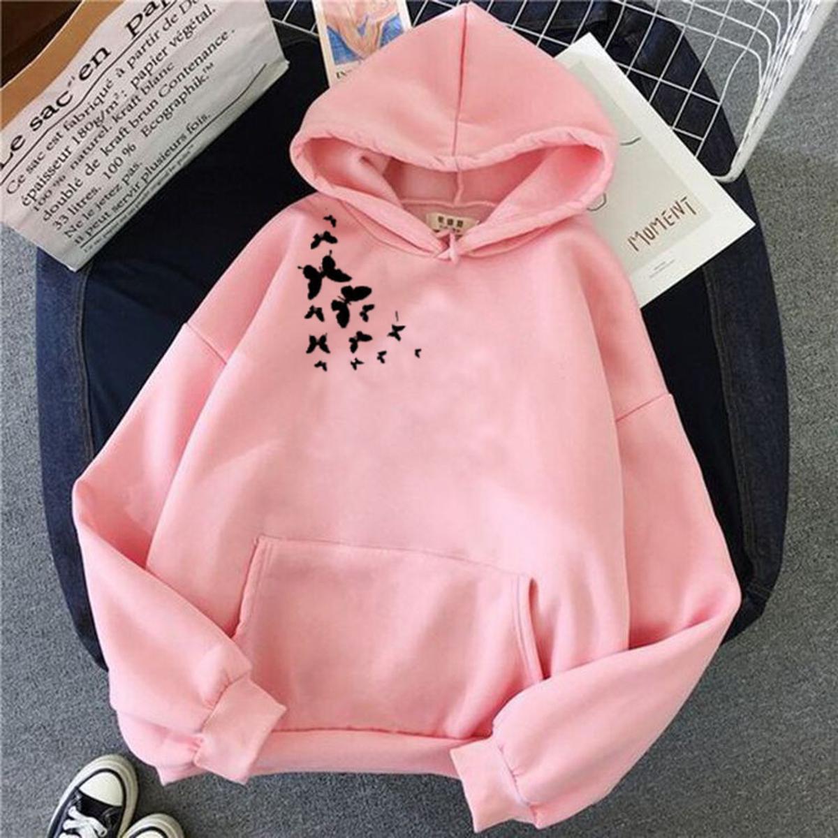 Butterfly Fleece Full Sleeves Pull Over Hoodie For Women