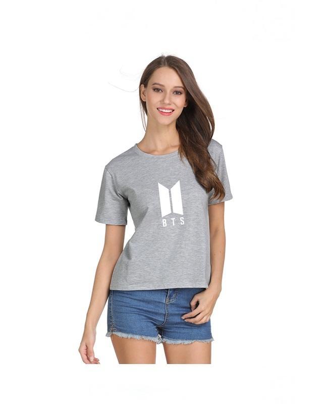 Heather Grey BTS Cotton Printed T-Shirt For Women - Front View - AceCart