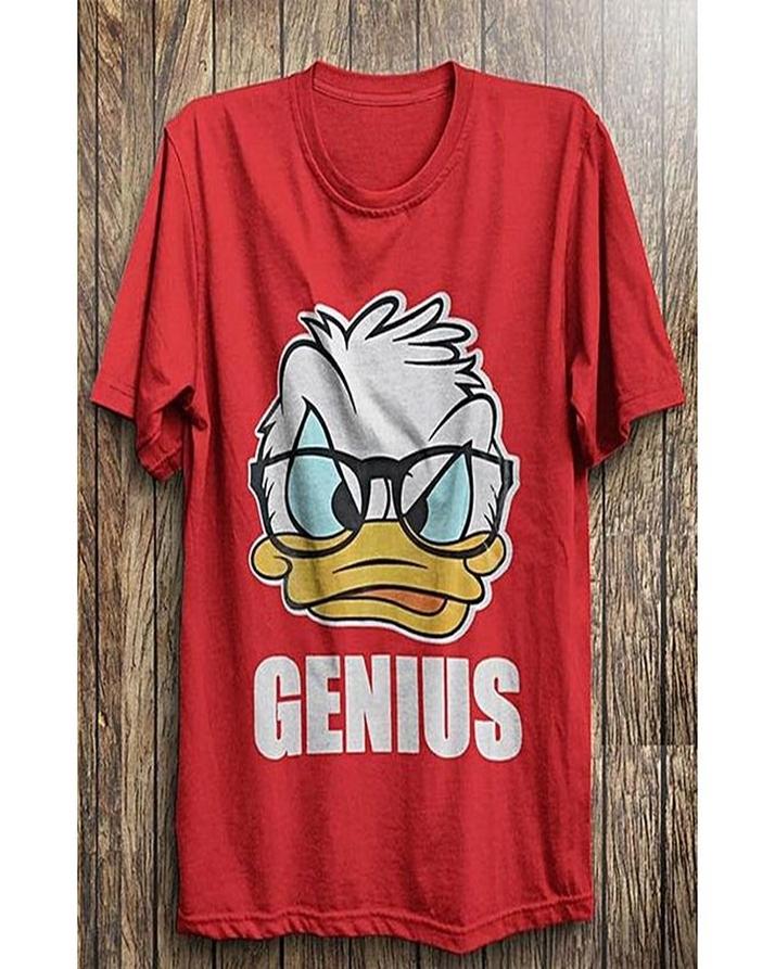 Red Genius Duck Cotton Printed T-Shirt For Women - Front View - AceCart