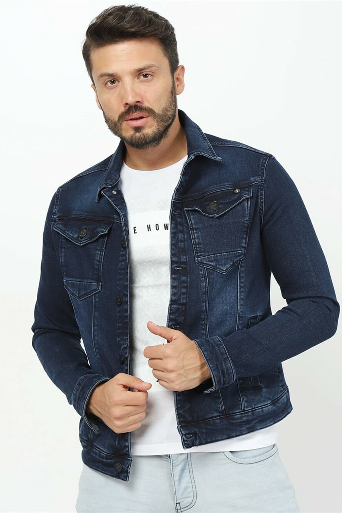 Ace Mens Denim Jacket Stretchable Fine Lycra S Blue